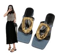 LUYSGBXR Sandali Da Donna Con Punta Quadrata Ciabatte da donna, infradito, casual, da spiaggia, da esterno, da donna(Blue,35)