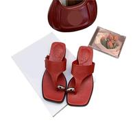 LUYSGBXR Sandali Da Donna Con Punta Quadrata Ciabatte estive con zeppa e tacco, infradito, comode, da esterno, con punta a clip, da donna, da spiaggia(Red,38)