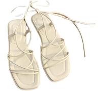 LUYSGBXR Sandali Da Donna Con Punta Quadrata Ciabatte estive da donna, sandali con punta stretta e quadrata, sandali infradito con cinturino incrociato, scarpe da donna(Beige,34)