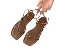 LUYSGBXR Sandali Da Donna Con Punta Quadrata Sandali estivi da donna con cinturino stretto, scarpe con punta a clip, comode e comode, sandali da spiaggia(Brown,39)