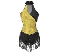 LUYSGBXR Shiny Sequin Leotards for Women Latin Jazz Tassel Fringe Bodysuit Ballroom Dancing Competiton ChaCha Samba Tango Jumpsuit(Gold,XXL)