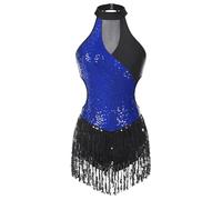 LUYSGBXR Shiny Sequin Leotards for Women Latin Jazz Tassel Fringe Bodysuit Ballroom Dancing Competiton ChaCha Samba Tango Jumpsuit(COLOR03,XXL)