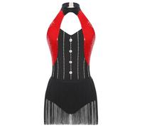 LUYSGBXR Women Sequins Fringe Bodysuit Sparkly Leotard Ballroom Costume Tassel Latin Jazz Dance Outfits Show Stage Performance Wear(Red2,M)