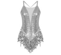 LUYSGBXR Womens Sparkly Tassel Bodysuit Sequins Gymnastics Ballet Dance Leotard Fringed Jumpsuits Latin Jazz Performance Costume(Color01,XL)