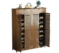 LuysmengEU Stylish Bamboo Shoe Cabinet with Doors - Entryway Organizer for 26-30 Pairs, 1-4 Shutter Doors & 1-2 Drawers, Ideal Storage Solution for Hallway & Bedroom(39 * 13 * 39in)