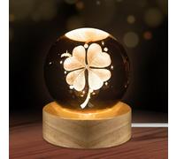 Luyuttn Sfera di cristallo 3D con motivo a trifoglio, luce notturna per bambini a forma di sfera in vetro, lampada da notte con base in legno, Lampada da Tavolo Decorativa, Multicolore, Diametro 6C