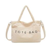 LUYYBDBG Borsa a Spalla Tracolla Singola da Donna in Velluto Coste di Grande capacità con Lettere Ricamate Fascia Alta per Studenti-Bianco