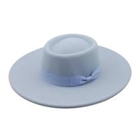 LUYYBDBG Cappello Invernale A Cilindro Piatto Nero Tesa Larga da 9,5 Cm Fedora Donna Cappelli in Feltro con Fiocco Panama Sposa Vintage Chiesa-Cielo Blu