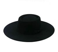 LUYYBDBG Cappello Invernale A Cilindro Piatto Nero Tesa Larga da 9,5 Cm Fedora Donna Cappelli in Feltro con Fiocco Panama Sposa Vintage Chiesa-Nero