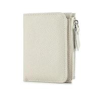 LUYYBDBG Portafoglio Corto Sottile da Donna in Vera Pelle Bi-Fold con Blocco RFID Porta Carte di Credito Cerniera Tasca Monete-Beige