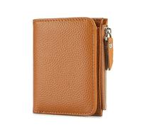 LUYYBDBG Portafoglio Corto Sottile da Donna in Vera Pelle Bi-Fold con Blocco RFID Porta Carte di Credito Cerniera Tasca Monete-Arancione