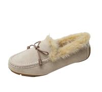 LUYYBDBG Zapatillas Mocasines De Piel con Pajarita, Botas Pelo para Mujer, Zapatos Planos Cálidos Felpa Invierno, Cuero Genuino, Algodón Mujer-caqui-38