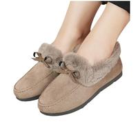 LUYYBDBG Zapatillas Zapatos Informales De Invierno para Mujer, Mocasines Nuevos, Planos Suaves Antideslizantes, Cómodos Y A La Moda, Cálidos Felpa con Lazo, Algodón Mujer-caqui-39