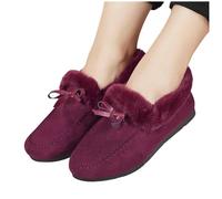 LUYYBDBG Zapatillas Zapatos Informales De Invierno para Mujer, Mocasines Nuevos, Planos Suaves Antideslizantes, Cómodos Y A La Moda, Cálidos Felpa con Lazo, Algodón Mujer-rojo-41