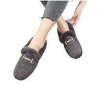 LUYYBDBG Zapatillas Zapatos Informales De Invierno para Mujer, Mocasines Nuevos, Planos Suaves Antideslizantes, Cómodos Y A La Moda, Cálidos Felpa con Lazo, Algodón Mujer-Gris Claro-3