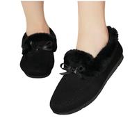 LUYYBDBG Zapatillas Zapatos Informales De Invierno para Mujer, Mocasines Nuevos, Planos Suaves Antideslizantes, Cómodos Y A La Moda, Cálidos Felpa con Lazo, Algodón Mujer-negro-41