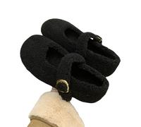 LUYYBDBG Zapatillas Zapatos Planos De Ballet con Punta Redonda A La Moda para Mujer, Mary Jane Cálidos Invierno, Mocasines Elegantes Felpa Diseño Mujer-negro-39