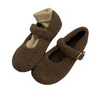 LUYYBDBG Zapatillas Zapatos Planos De Ballet con Punta Redonda A La Moda para Mujer, Mary Jane Cálidos Invierno, Mocasines Elegantes Felpa Diseño Mujer-marrón-35