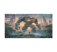 LUYYSKY Asciugamano da spiaggia assorbente con robot fantasy, realistico, con tema alieno, film futuro, città, tramonto, esterno, in velluto, telo mare su un solo lato