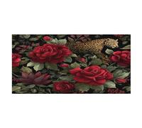 LUYYSKY Asciugamano da spiaggia rustico romantico rosa rossa ad asciugatura rapida, vintage astratto giardino fiore San Valentino fauna selvatica leopardo viaggio vacanza asciugamani da bagno a pelo