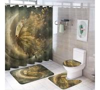 LUYYSKY Bellissimo set decorativo per tenda da doccia con farfalle, fantasia rustica con luna piena, cielo e farfalla, set decorativo per il bagno con tappeti, tenda da doccia per bagno
