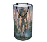 LUYYSKY Cestino per vestiti sporchi pieghevole con robot fantasy moderno, realistico, a tema alieno, futuro, città, film, tramonto, portatile, cesto portaoggetti