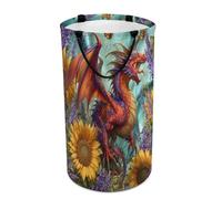 LUYYSKY Cesto per vestiti sporchi pieghevole con drago colorato, stile medievale, dipinto a olio, medievale, mitico, fauna selvatica, dragone rosso, girasole, cesto portaoggetti portatile