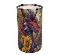 LUYYSKY Cesto portabiancheria colorato con drago medievale versatile, fantasia pittura a olio medievale mitica fauna selvatica drago rosso girasole grande capacità cesto da bagno con manico