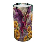 LUYYSKY Cesto portabiancheria medievale con pittura a olio drago, versatile, fantasia colorata medievale mitica fauna selvatica drago rosso girasole grande capacità cesto da bagno con manico