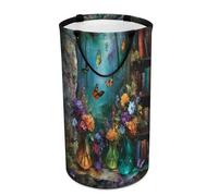 LUYYSKY Cesto portabiancheria pieghevole con pittura a olio medievale, cesto per vestiti sporchi, colorato, fantasia, fiore, farfalla, fiaba, foresta, cesto portaoggetti portatile