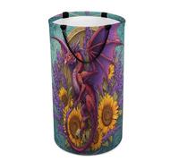 LUYYSKY Cesto portabiancheria versatile con pittura a olio con drago medievale, fantasia colorata medievale mitica fauna selvatica drago rosso girasole grande capacità cesto da bagno con manico