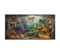 LUYYSKY Colorato Fantasy Libreria Assorbente Telo Mare Pittura a Olio Medievale Fiore Farfalla Fiaba Foresta Outdoor Telo Mare in Velluto su