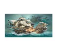 LUYYSKY Fantasy Vintage Pirate Nave Ad Asciugatura Rapida Telo Mare Realistico Nautico Oceano Onde Navi da Guerra Pirata Nave Viaggio Vacanza Singolo Lato Pile Bagno Asciugamani