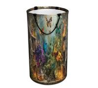 LUYYSKY Libreria colorata fantasy versatile cesto portabiancheria, pittura a olio medievale fiore farfalla fiaba foresta grande capacità cesto da bagno con manico