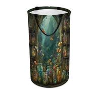 LUYYSKY Libreria colorata fantasy versatile cesto portabiancheria, pittura a olio medievale fiore farfalla fiaba foresta grande capacità cesto da bagno con manico