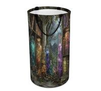LUYYSKY Libreria medievale colorata pieghevole per vestiti sporchi, cesto portaoggetti portatile per vestiti fantasy, pittura a olio, fiori, farfalle, fiabe, foreste, vestiti