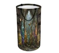 LUYYSKY Libreria medievale con pittura a olio, cesto portabiancheria versatile, fantasia con fiori colorati e farfalle, fiabe, foresta, grande capacità, cesto da bagno con manico