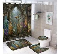LUYYSKY Set di tende da doccia con pittura a olio medievale per libreria, set di decorazioni per il bagno con tappeti, tenda da doccia per il bagno e la tenda da doccia