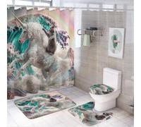 LUYYSKY Set di tende da doccia divertenti con unicorno, set decorativo per il bagno con tappeti, tenda da doccia per il bagno e il bagno