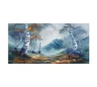 LUYYSKY Telo da spiaggia assorbente della foresta nebbiosa realistica vintage, pittura a olio rustica nebbiosa bosco betulla per esterni telo mare in velluto su un lato