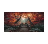 LUYYSKY Telo mare assorbente con ponte rustico realistico, retrò bellissimo autunno foresta acero foglie alberi ponti all'aperto telo mare in velluto su un lato