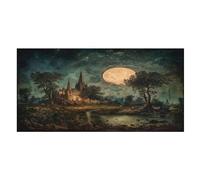 LUYYSKY Telo mare assorbente retrò realistico shabby castello, metà secolo gotico retrò nebbioso paesaggio foresta luna piena all'aperto telo mare in velluto su un lato