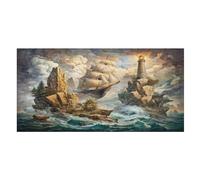 LUYYSKY Telo mare nautico medievale con nave pirata ad asciugatura rapida, rustico, vintage, costiero, faro, grande onda, viaggio, vacanza, asciugamano da bagno a pelo singolo
