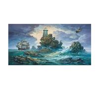 LUYYSKY Telo mare rustico nautico con nave pirata ad asciugatura rapida, stile vintage medievale costiero oceano faro grande onda viaggio vacanza asciugamani da bagno in pile su un lato