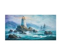 LUYYSKY Telo mare rustico vintage con nave pirata ad asciugatura rapida, stile medievale, nautico, oceano, faro, grande onda, viaggio, vacanza, asciugamano da bagno in pile su un lato