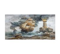 LUYYSKY Telo mare vintage rustico con nave pirata ad asciugatura rapida, nautico medievale costiero faro grande onda viaggio vacanza asciugamani da bagno in pile su un lato