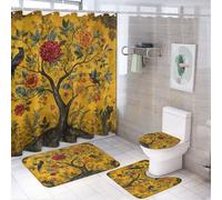 LUYYSKY Tenda da doccia vintage rustica con albero della vita, set decorativo per il bagno con tappeti, tenda da doccia per il bagno