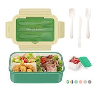 LUZOON Bento Lunch Box,1400ml Bento Box con 3 Scomparti e Posate per Adulti, Porta Pranzo con Posate e Scatola Per Salse,Senza BPA,Sicuri per Microonde e Lavastoviglie (Verde)