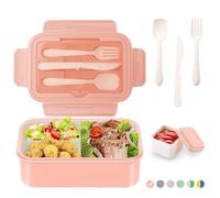 LUZOON Bento Lunch Box,1400ml Bento Box con 3 Scomparti e Posate per Adulti, Porta Pranzo con Posate e Scatola Per Salse,Senza BPA,Sicuri per Microonde e Lavastoviglie (Rosa)