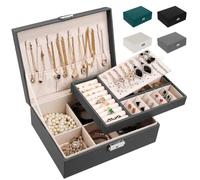 LUZOON Portagioie Donna Ragazza, Grande Porta Gioielli Bambina a 2 Strati in Pelle PU Scatole Portagioielli Cofanetto per Collane, Orecchini, Bracciali-Chiudibile a Chiave con Chiave (Grigio)